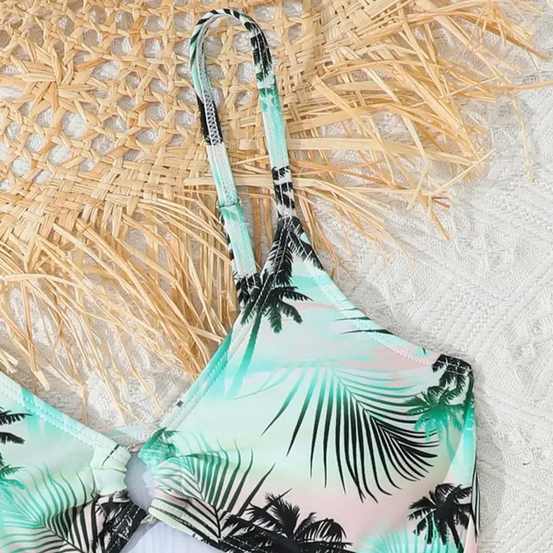 Kids Swimwear Bathing Swimming Swim Suit Beachwear 2 Pieces Children Girls Tropical Print Bikini Set