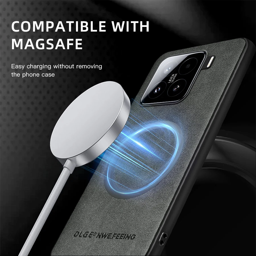 Luxury Leather Magnetic Phone Case with Magsafe Cover