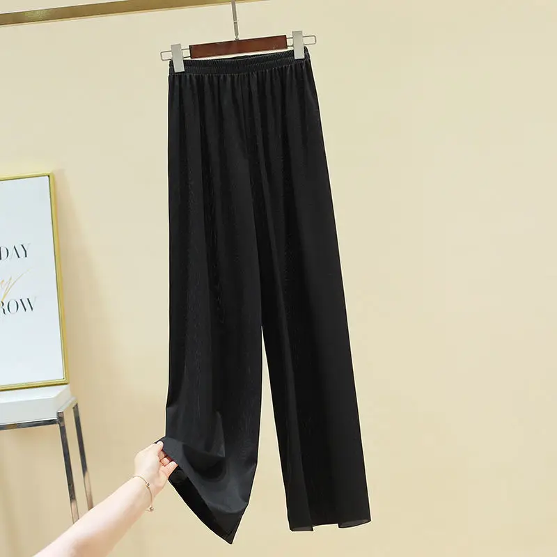 Sommer frauen Hosen Anzug Lose Ice Silk Kühlen Dünne Top Breite Bein Hosen Homewear Casual Einfache Sexy Pjs frauen Pyjamas Nachtwäsche – Detail 26