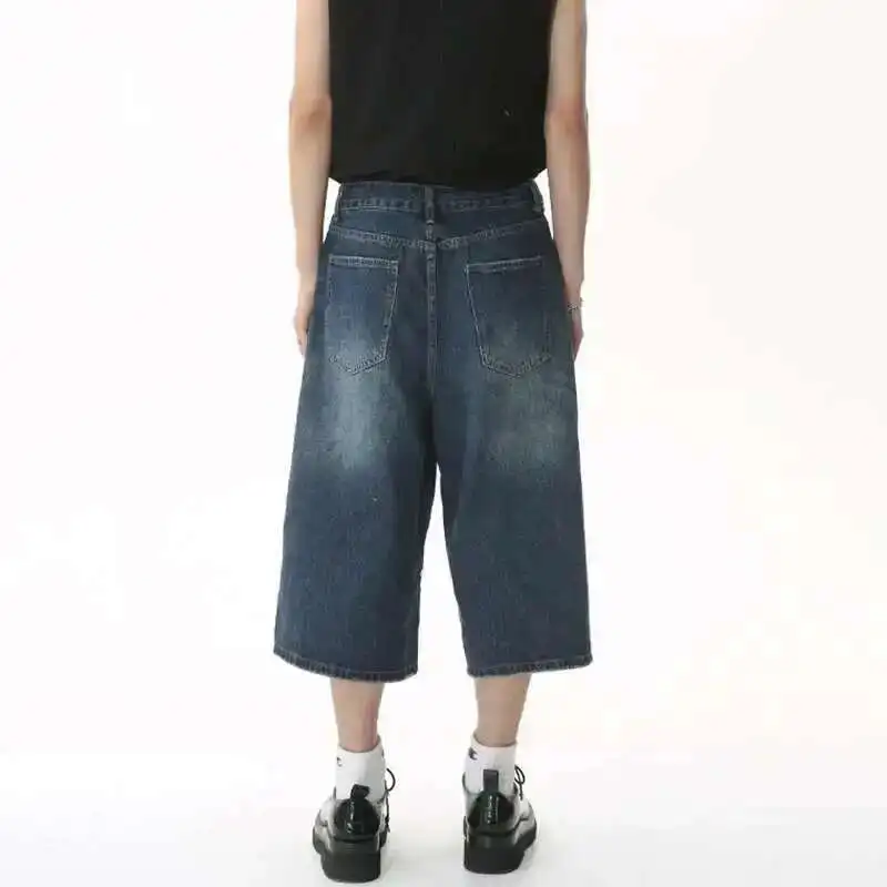 Vintage Korean Style Wide Leg Denim Shorts for Men - Washed Fashion Summer Jeans