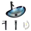 Modern Glass Vessel Sink Basin Set with ORB Faucet Countertop Combo Kit and Pop-up Drain Unique Transparent Design Durable 3