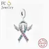 FC Jewelry Fit Original Charm Bracelet 925 Silver Mommy of Angel Blue Ribbon Pregnancy Loss Awareness Bead For Making Berloque 2