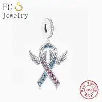 FC Jewelry Fit Original Charm Bracelet 925 Silver Mommy of Angel Blue Ribbon Pregnancy Loss Awareness Bead For Making Berloque 2