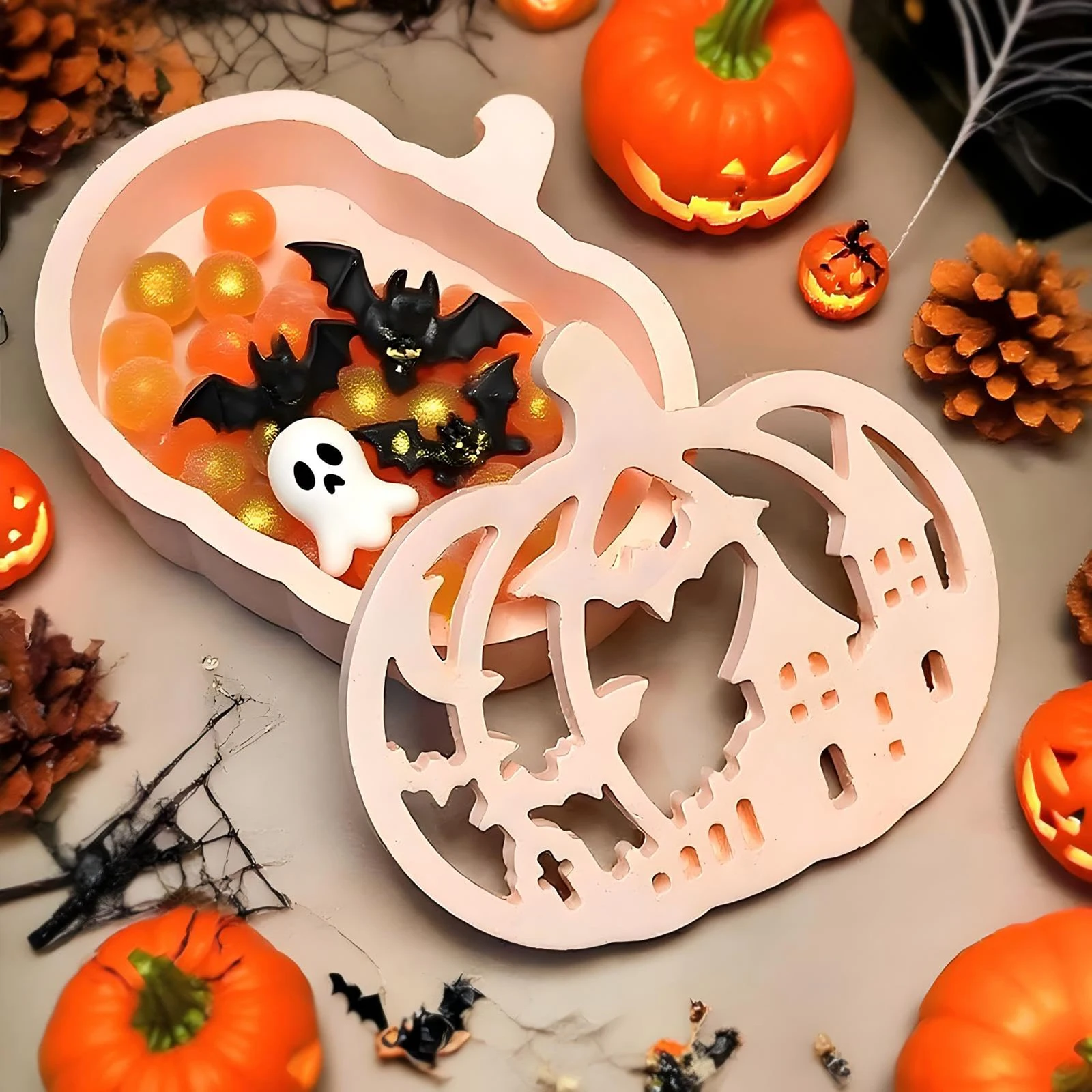 Pumpkin House Shaped Casting Silicone Molds Heat-resistant DIY Candle Silicone Molds Reusable Resin Mold Halloween Christmas Dec