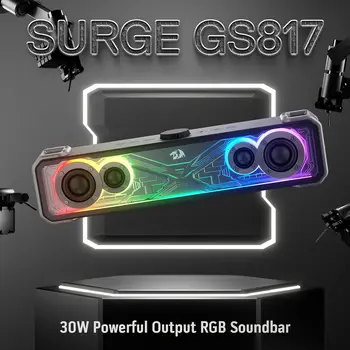 Redragon GS817 RGB 2.0 Channel Stereo Speakers Touch-Control Bluetooth 5.3 & 3.5mm AUX Inputs Desktop Soundbar, Black 2