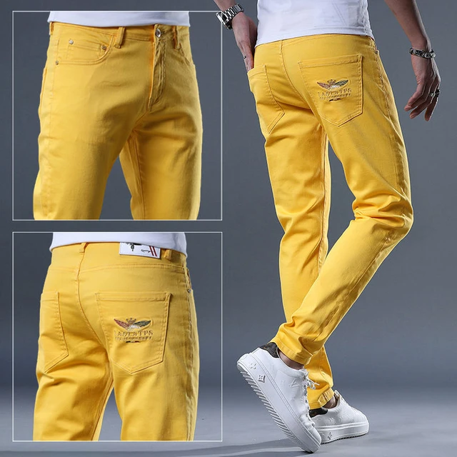 Mens Basic Baggy Fit Yellow Jeans  STREET MODE 