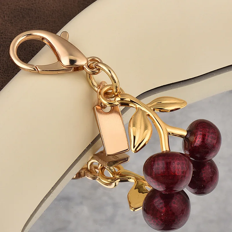 Keychain Handbag Decoration Car Key Pendant Cherry Golden Bear Keyring Backpack Jewelry Accessories Surprise Gifts