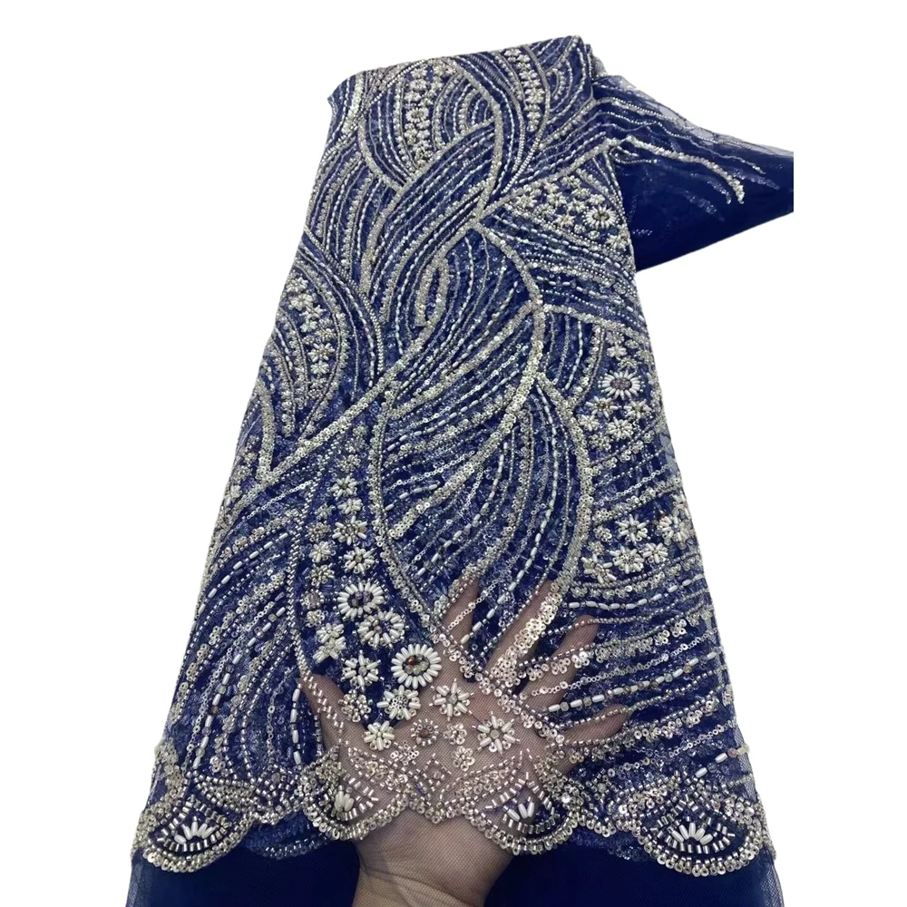 

Nigerian Tulle Embroidery with Sequins,Net Cloth, Beads, Prom Dresses, Lace Fabric, High Quality, African, ZH-1406281