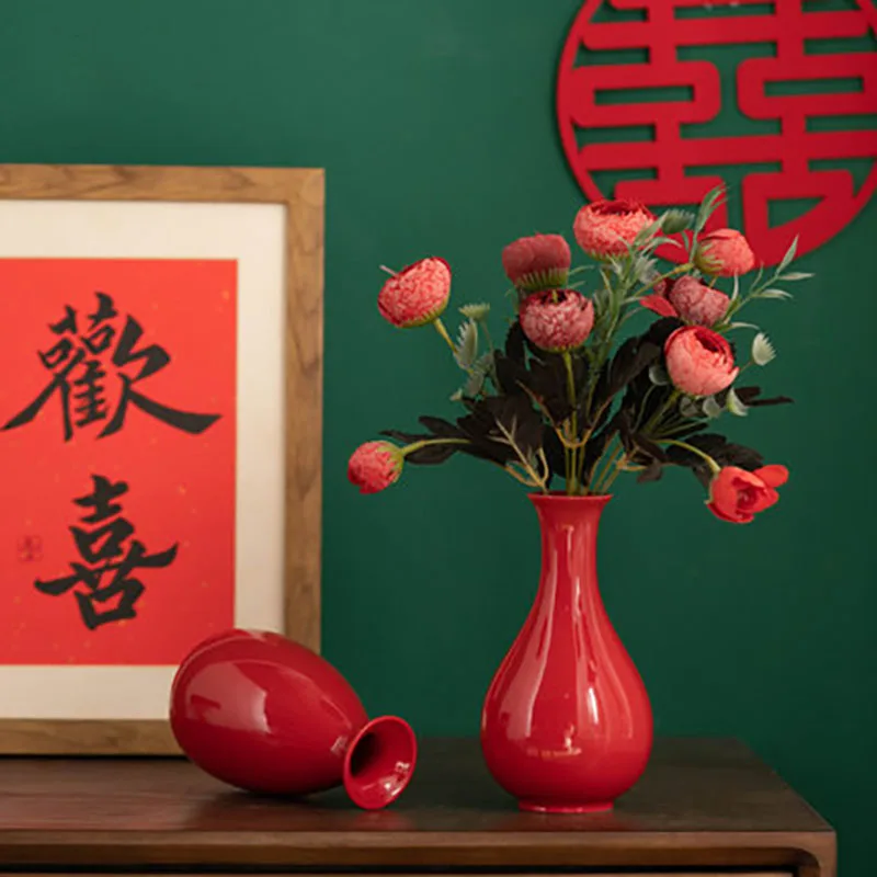 Creative Ceramic Vase for Decoration, Chinese Traditional Wedding Decoration, Red Decor, Souvenir Gift, Home, Living Room, Off