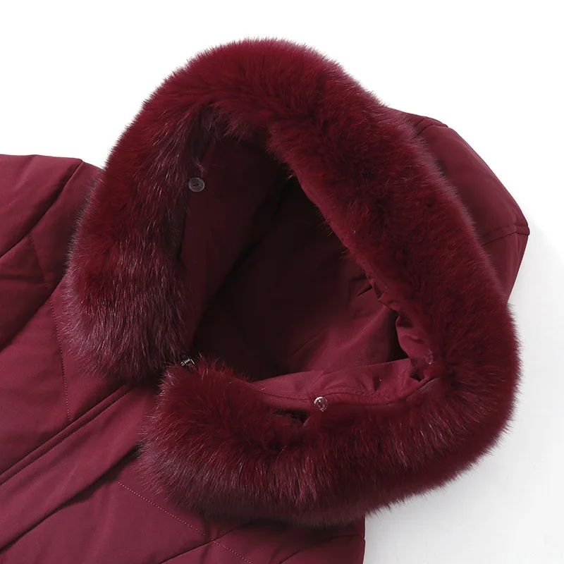 Real Fox Fur Collar White Duck Down Down Jacket Women's Mid-length 2021 Winter Dress Loose Middle-aged and Elderly Embroidered