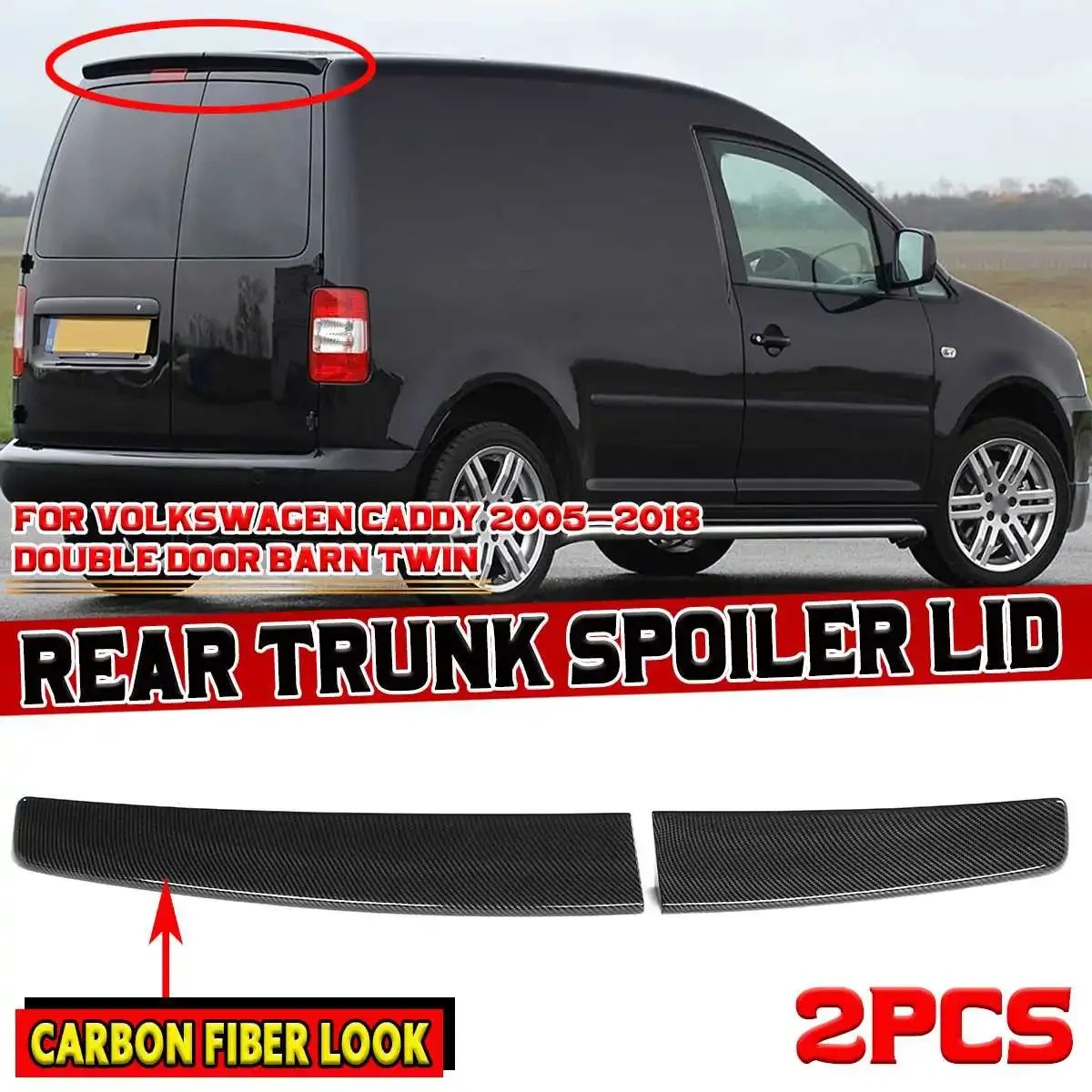 2X Sportline Style Car Rear Trunk Spoiler Lip Per Volkswagen Per Vw Caddy 2005-2018 Double Door Barn Twin Rear Wing Lip Body Kit