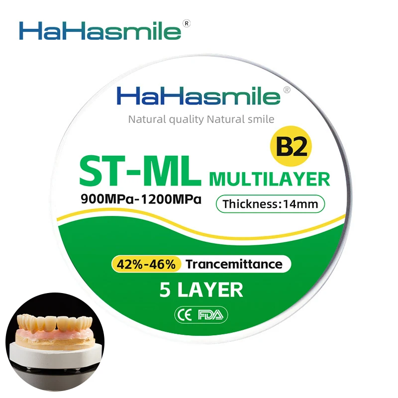 

HaHasmile ST Multilayer Zirconia Blocks 98mm B2 High Quality Ceramic False Teeth Dental Lab Material 5 Layer