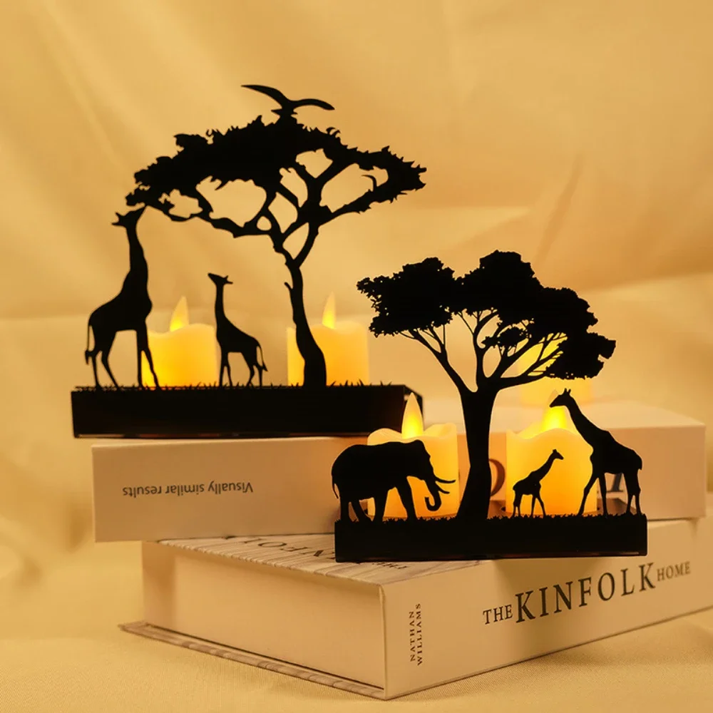 Candle Holders 3D Animals Candle Container Silhouette Metal Iron Candlestick Holder Deer Elephant Giraffe Home Desktop Decor DIY Props Gift Kit