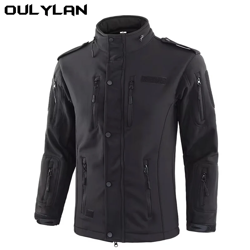 Winter Hooded Tactical Jacket For Men windproof Waterproof Sharkskin Soft-shell Multi-pocket Jacket Army Wool Coat