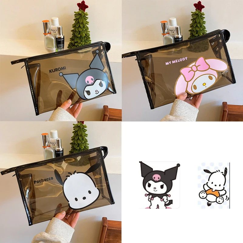 

Новая сумка для макияжа Sanrios мультяшная моя мелодия Kuromi понравико аниме коричневая вместительная портативная Водонепроницаемая кавайная ручная сумочка