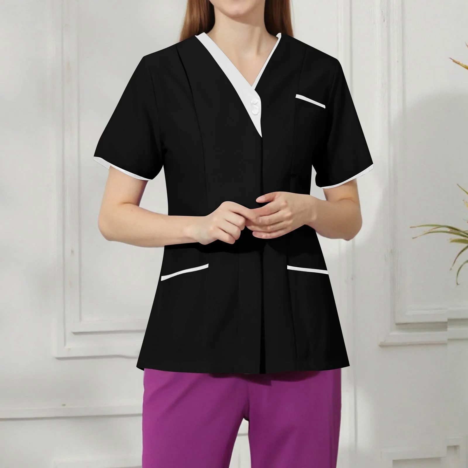 Ropa de trabajo clínica, uniforme de enfermera médica, Top de manga corta, ropa de médico, blusa médica de Color sólido,