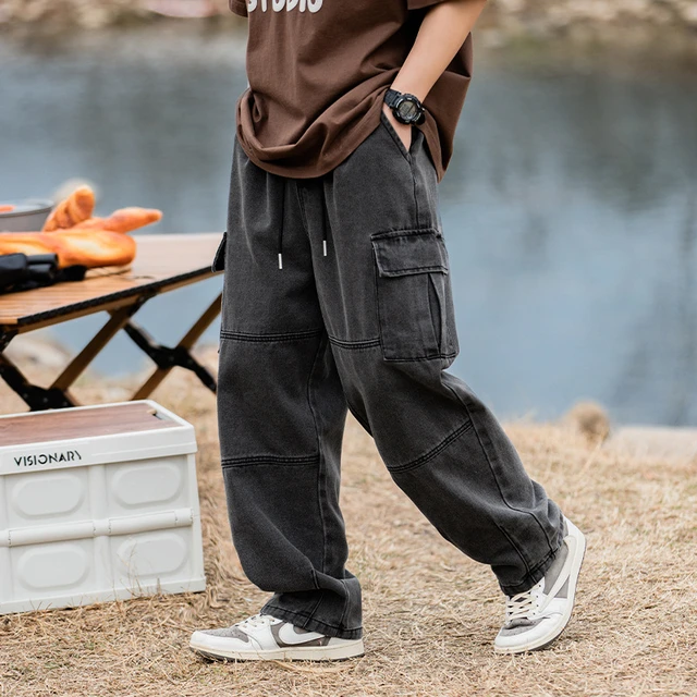 Mens Fall Cargo Pants Wide Leg Japanese Style Loose Trouser Oversize Big  Pocket | eBay