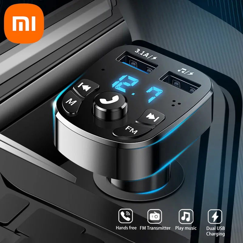 Caricabatteria Da Auto Xiaomi Trasmettitore Fm Dual Usb Bluetooth Audio Lettore Mp3 Per Auto Autoradio Caricatore Vivavoce 3.1A Caricatore Rapido Set 