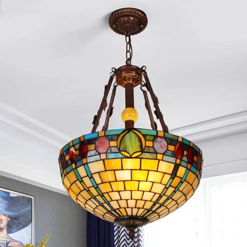 

European Colorful Glass Ceiling Chandelier Retro Led Lustres Home Decor Vintage Ceiling Chandelier for Villa Hotel Living Room