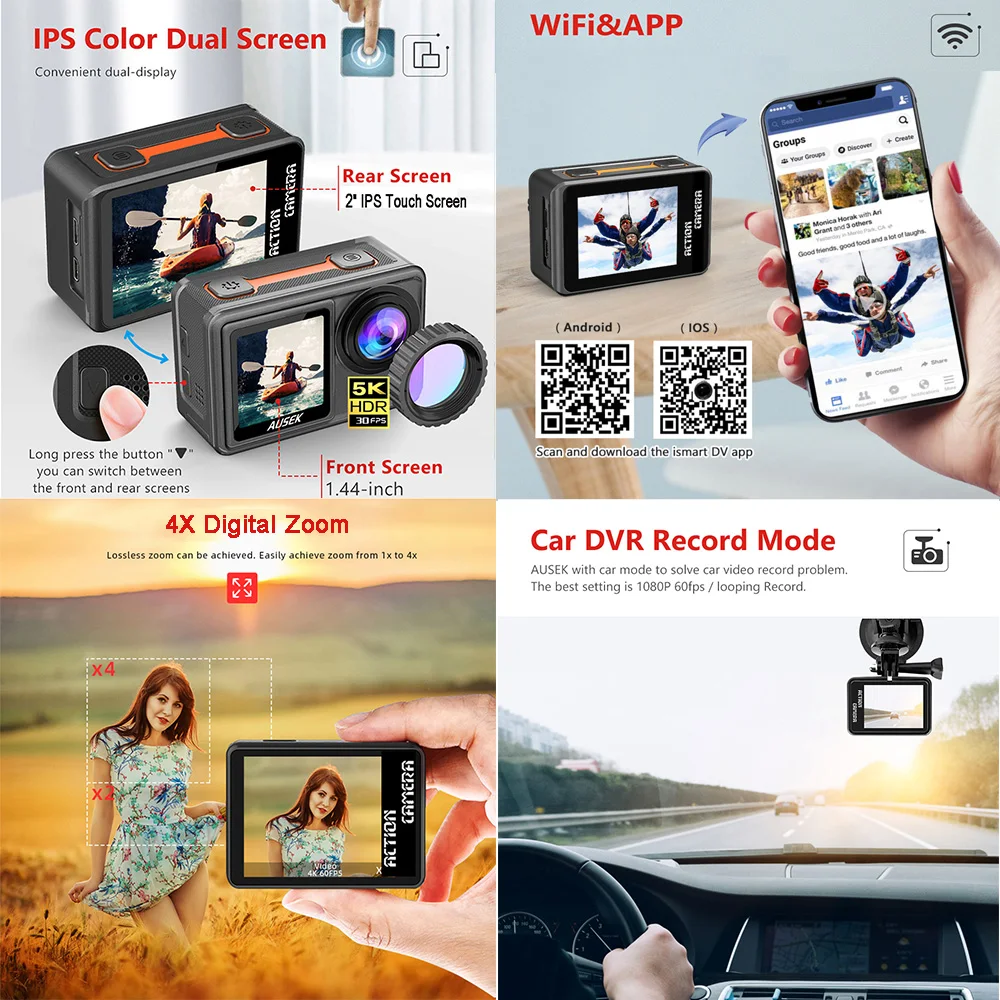 S81TRW Action Camera 5K 4K60FPS 48MP EIS DVR Webcam 2" IPS Dual Screen Optional 6 Filter Wireless Microphone Wi-Fi Sports Cam 4