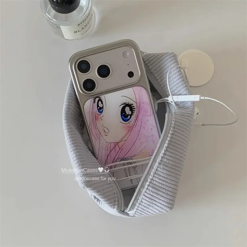 Cute Japanese Girl Electroplating Drip Glue Phone Case - Anti-Fall Y2K Cover with Enhanced Protection