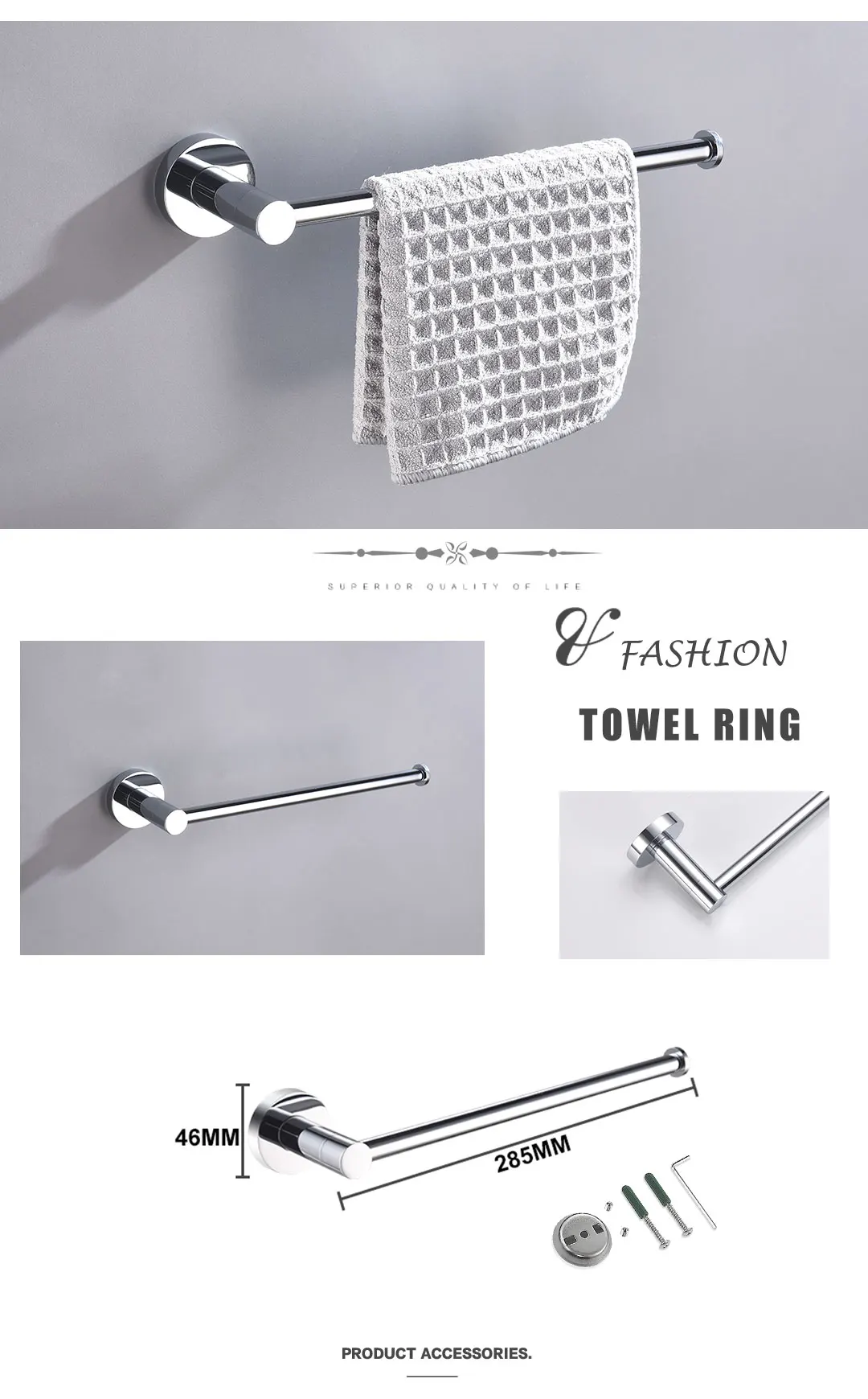 Description Picture 5 of itemChrome Stainless Steel Bathroom Accessories Towel Rack Paper Holder   Toilet Brush Holder Towel Ring Robe Hook Bathroom Hardware