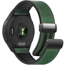 Magnetic Breathable Leather - Silicone Hybrid Watch Strap, 20mm/22mm - Garmin Venu 4 45mm (Green)
