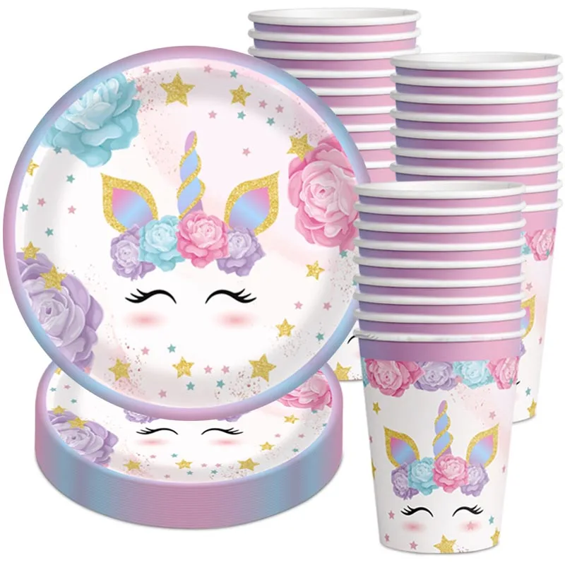 Unicorn Birthday Party Supplies - Disposable Cups Plates Napkins Decorations for Girls
