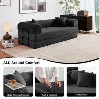 79'' Boneless Couch Foldable Convertible Futon Sleeper Sofa Bed Floor Lounge with L-Shaped Armrests for Living Room Sofas 2