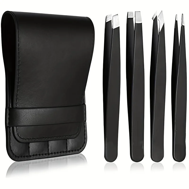 4Pcs Rose Gold Stainless Steel Tweezers Set