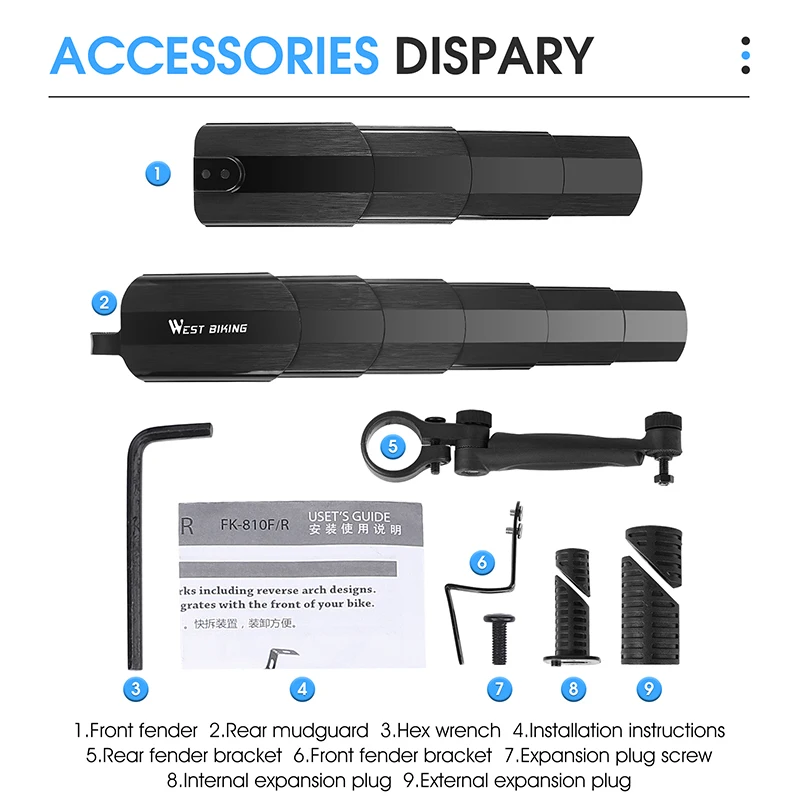 WEST BIKING Foldable Bicycle Fender Universal MTB Road Bike Mudguard Set Adjustable Cycling Wheel Wing MTB Road Bike Accessories