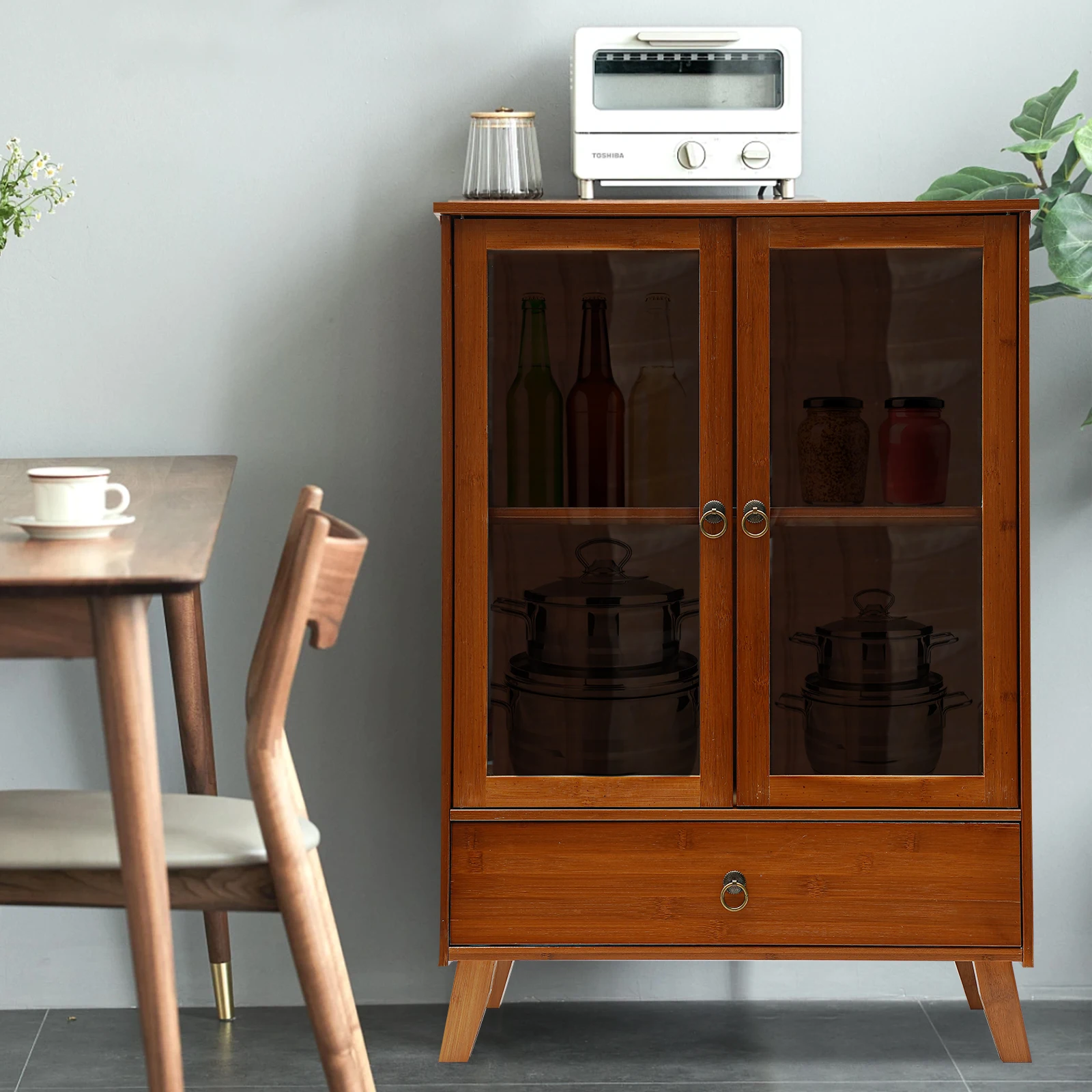 CNCEST Bamboo Kitchen Sideboard Brown Freestanding Storage Organizer Bamboo Cupboard Can be Placed in The Living Room Bedroom