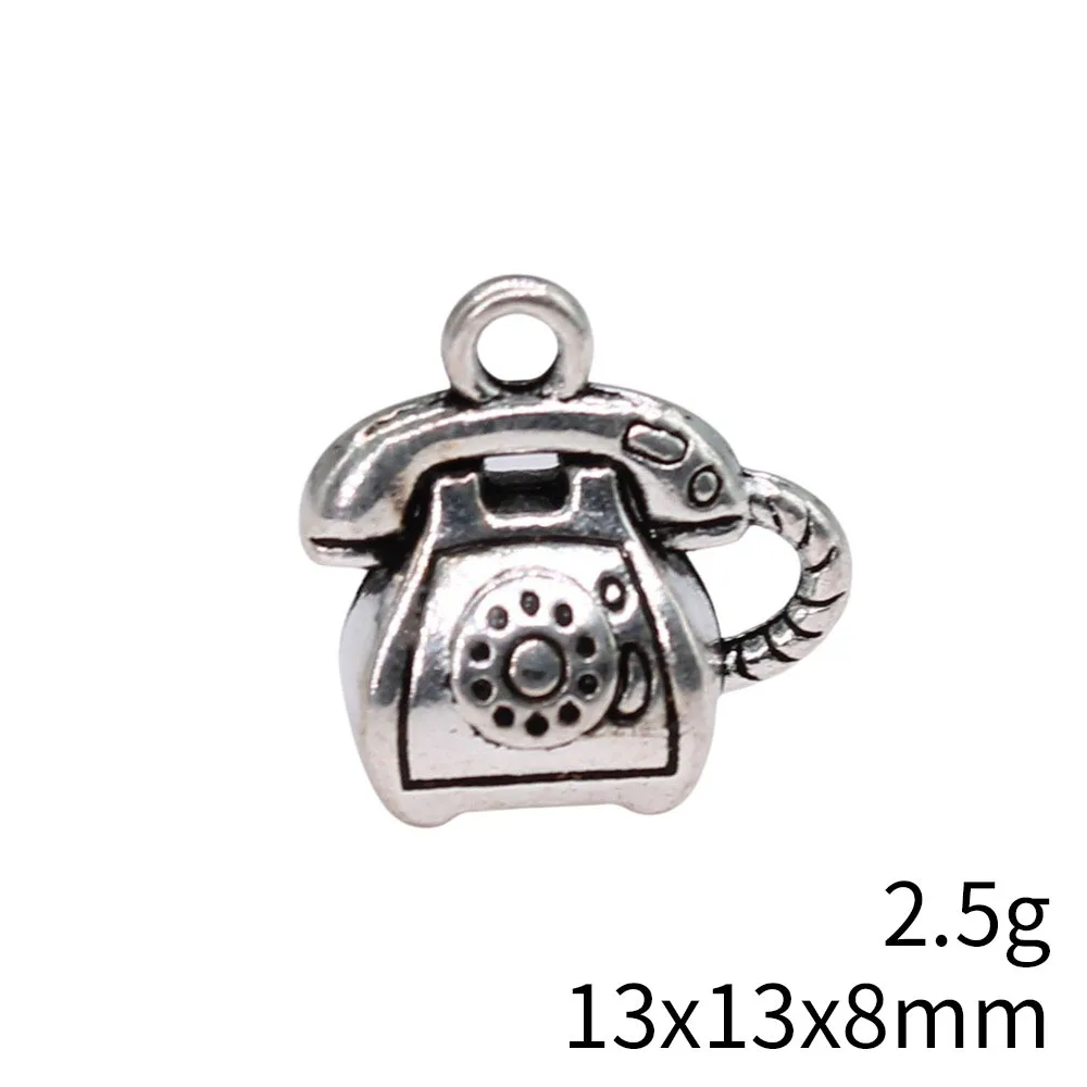 Vintage 3D Zinc Alloy Phone Charms for DIY Jewelry Making, Set of 10