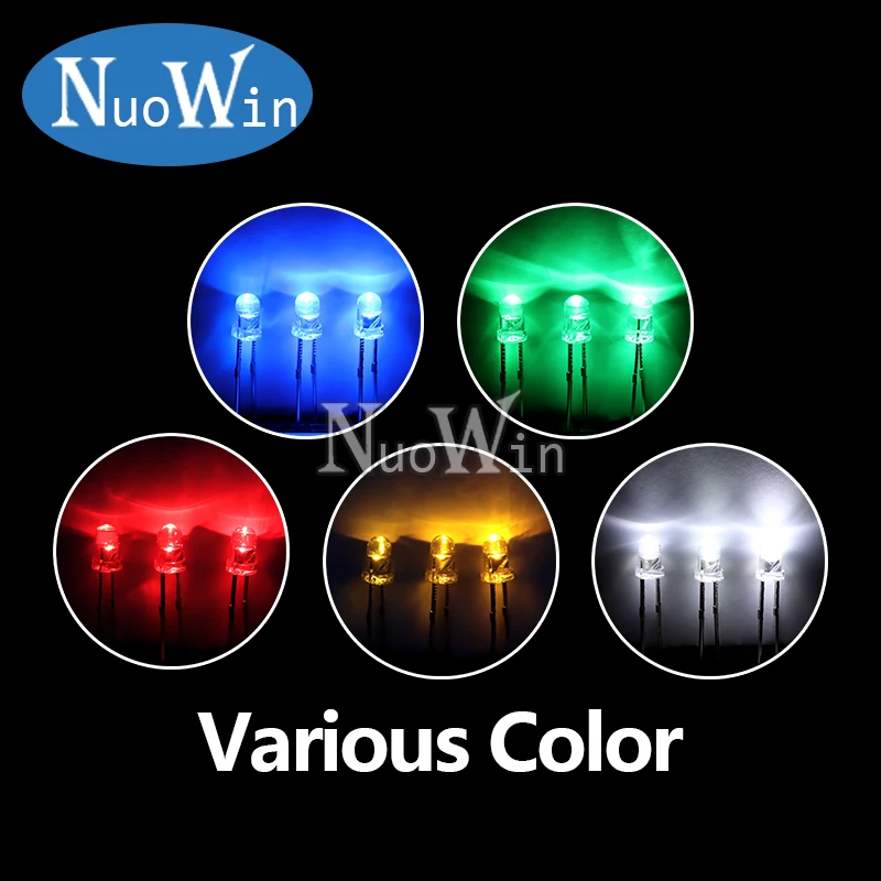 LED Diode 50pcs 3mm White Green Red Blue Yellow Light Emitting Diode Automatic Flashing LED Flash Control Blinking F3 1.5HZ