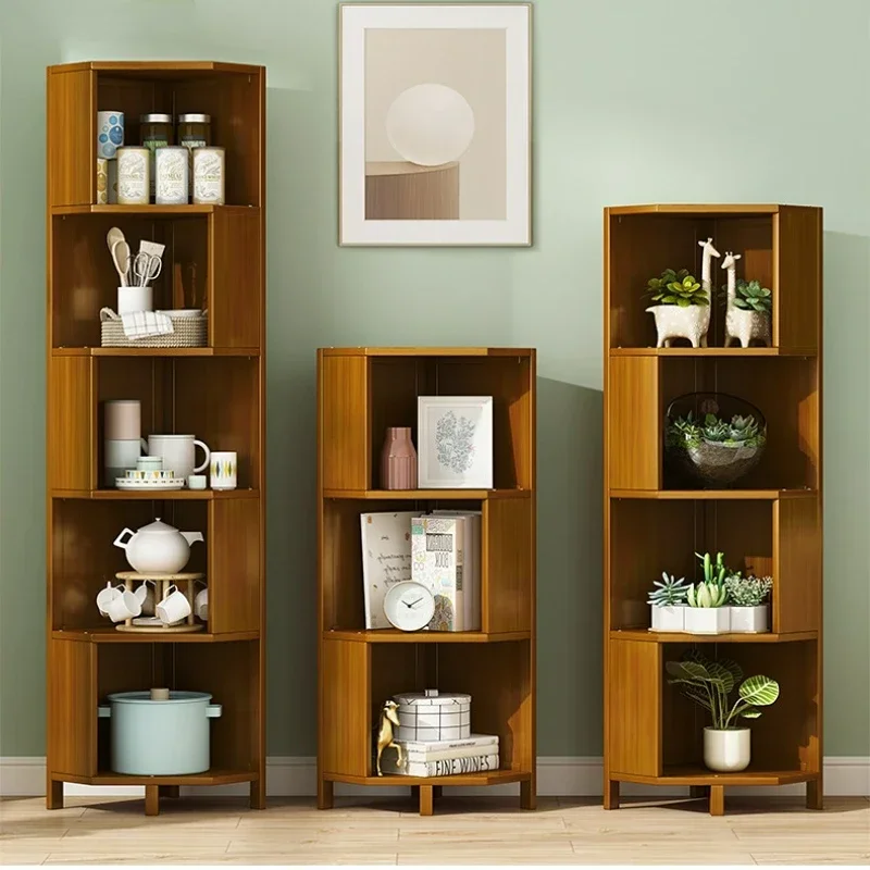 Bamboo Corner Storage Cabinet, Living Room Floor Bookshelf, Multi-layer Storage Rack, Children's Picture Book Organizer.