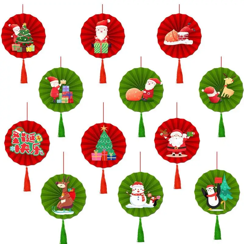 

Cute Reusable Christmas Paper Fan Funny Flower Ornament Santa Claus Elk Window Scene Layout Decor Christmas Decoration supplies