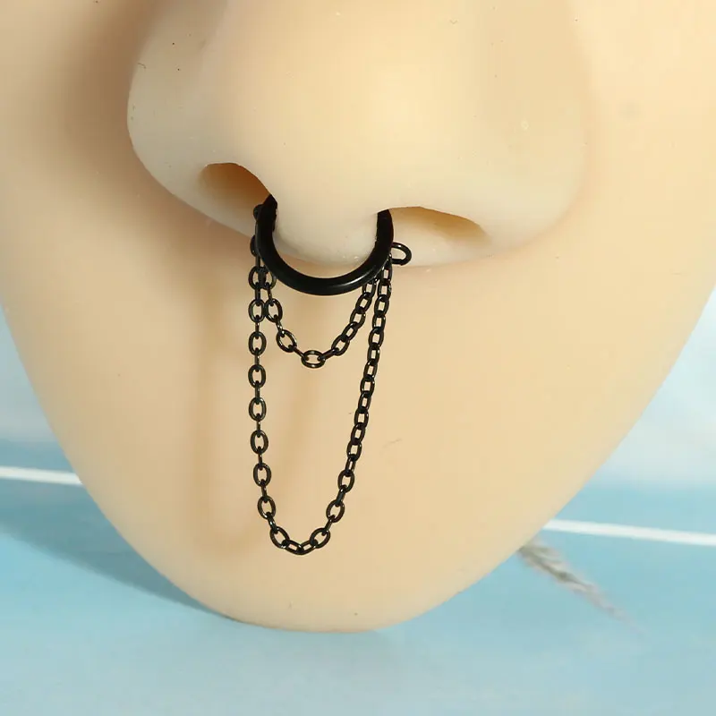 1Pcs G23 Titanium Double Chain Nose Ring Ear Bone Ring Multi-functional Closed Ring Piercing Jewelry Ear Bone Ring for Weddings