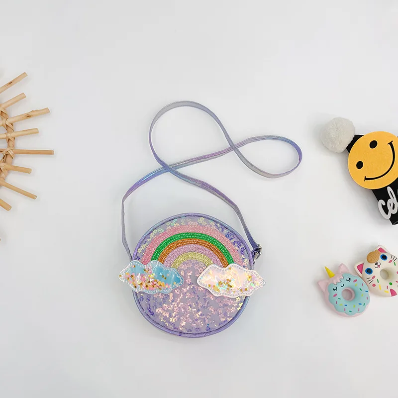 New Glite Rainbow Glitter Powder Waist Bag New Kid Shoulder Bag Cartoon Rainbow Sequin Bags Toddler Backpack Angel Princess Bag 2