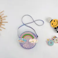 New Glite Rainbow Glitter Powder Waist Bag New Kid Shoulder Bag Cartoon Rainbow Sequin Bags Toddler Backpack Angel Princess Bag 2
