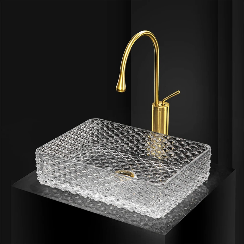 

Crystal Glass Art Tabletop Basin Light Luxury Transparent Die-cast Hotel Engineering Household Crystal Washbasin Glass Basin