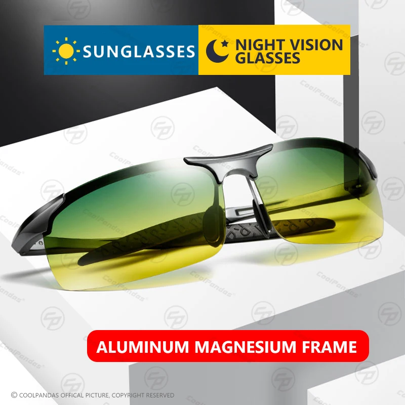CoolPandas Sonnenbrille für Herren, photochrom, polarisiert, zum Fahren, blendfrei, Chamäleon-Brille, randlos, Nachtsicht, Outdoor-Sportbrille – Detail 2