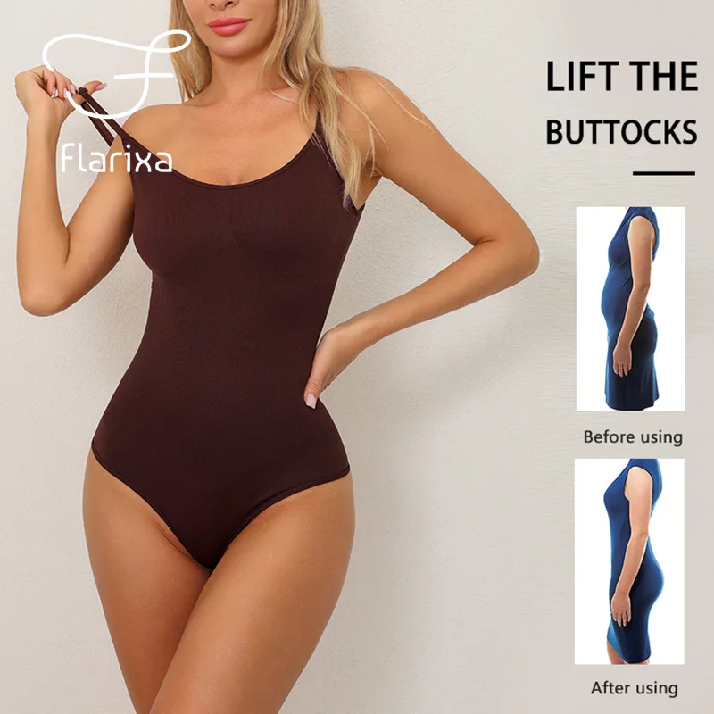 Flarixa Plus Size Body Shapers Women Slimming Bodysuit Open Crotch  Shapewear Seamless Thong Jumpsuit Sexy U