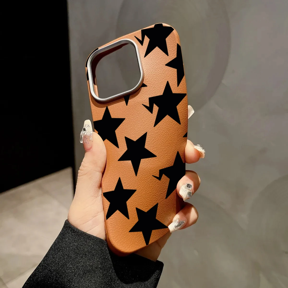 Black White Stars Lichee Pattern Shockproof Phone Case with Bumper Protection