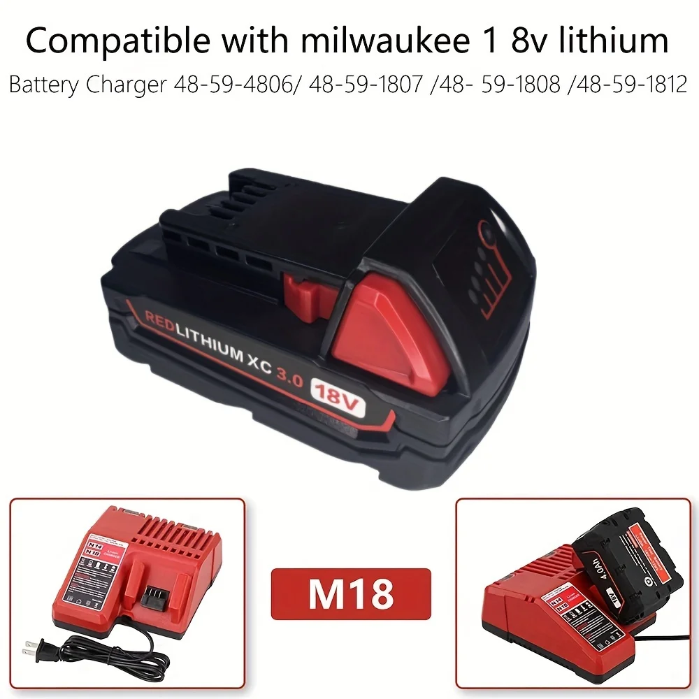 18V 3.0Ah Battery Replacement for Milwaukee M18 Battery 48-11-1850 48-11-1860 M18 Cordless Power Tools