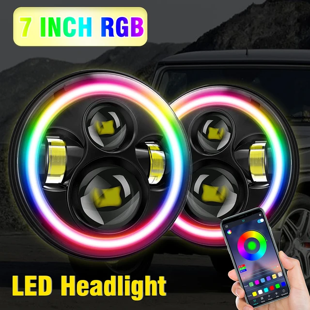 Auto Lighting Systems RGB LED Lighting Auto Headlight Phone APP Control 12V  Round 7 Inch LED Headlight - China RGB LED Headlight, 7 Inch LED Headlights  Chrome RGB