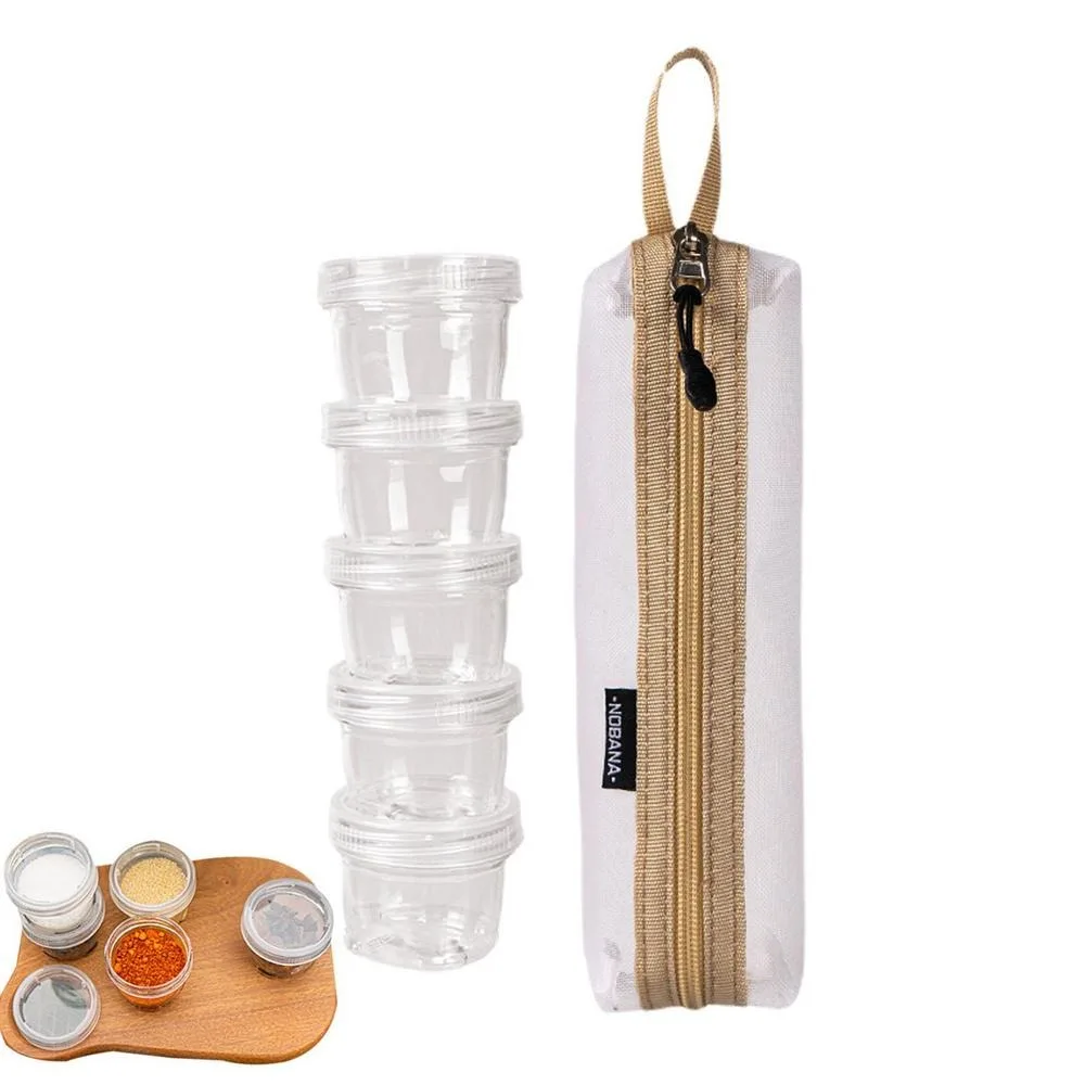 

5-Piece Set Picnic Travel Barbecue Camping Seasoning Box Storage Bag The Seasoning Bottle Storage Tank