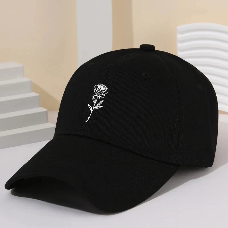 Baseball Cap Spring/Summer Solid Rose Printed for Women Outdoor Leisure Versatile Sunscreen Couple Duck Tongue