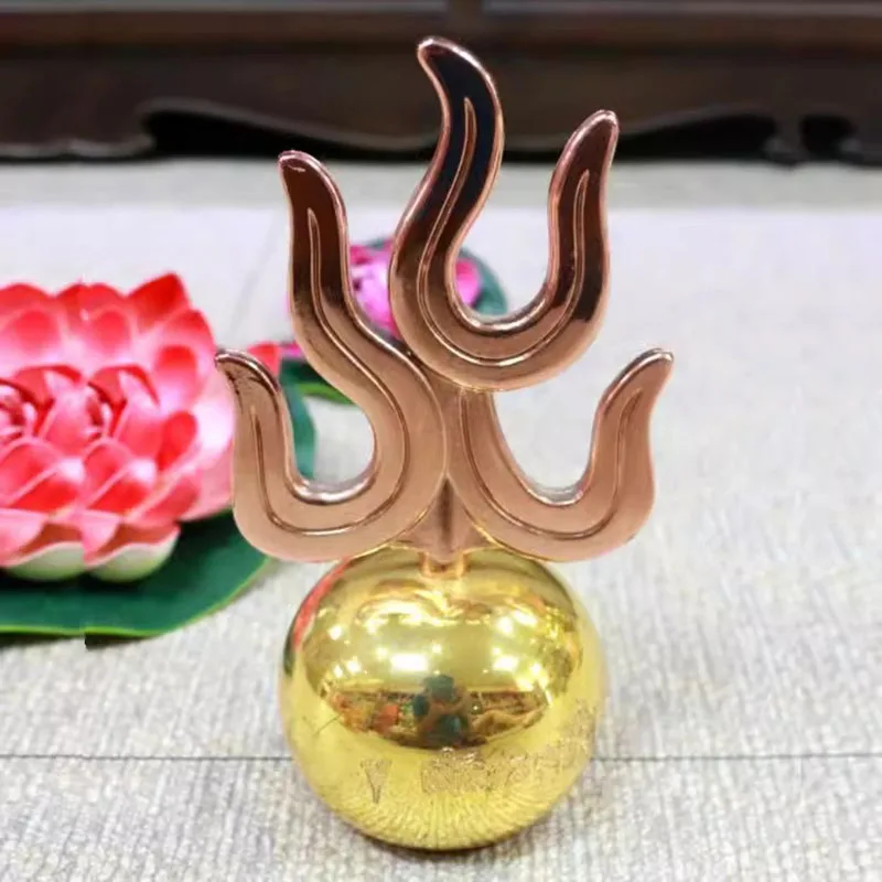 Tibetan King Torch with Pearl Magic, Pure Copper, Fireball Color, Gold Ground, Buddhist Tools, Ksitigarbha Accessory