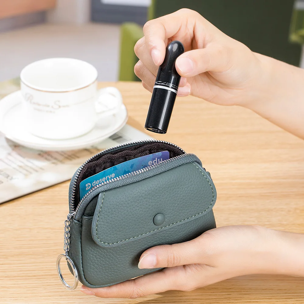 Women Coin Purse Leather  Cash Change Purse Small Portable Zipper Coin Wallet Pouch with Wristlet Strap for Teenager Girls