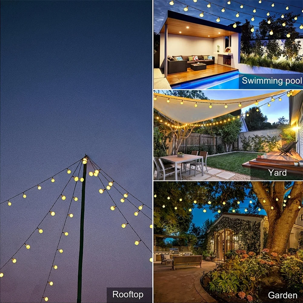 Solar-Powered Crystal Ball Fairy Lights - 30 LED Outdoor String with 8 Flashing Modes, 14.76ft for Garden and Yard Decor